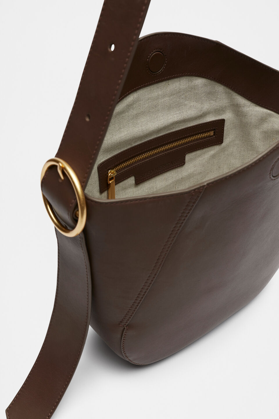 Leather Buckle Trim Shoulder Bag  Affogato