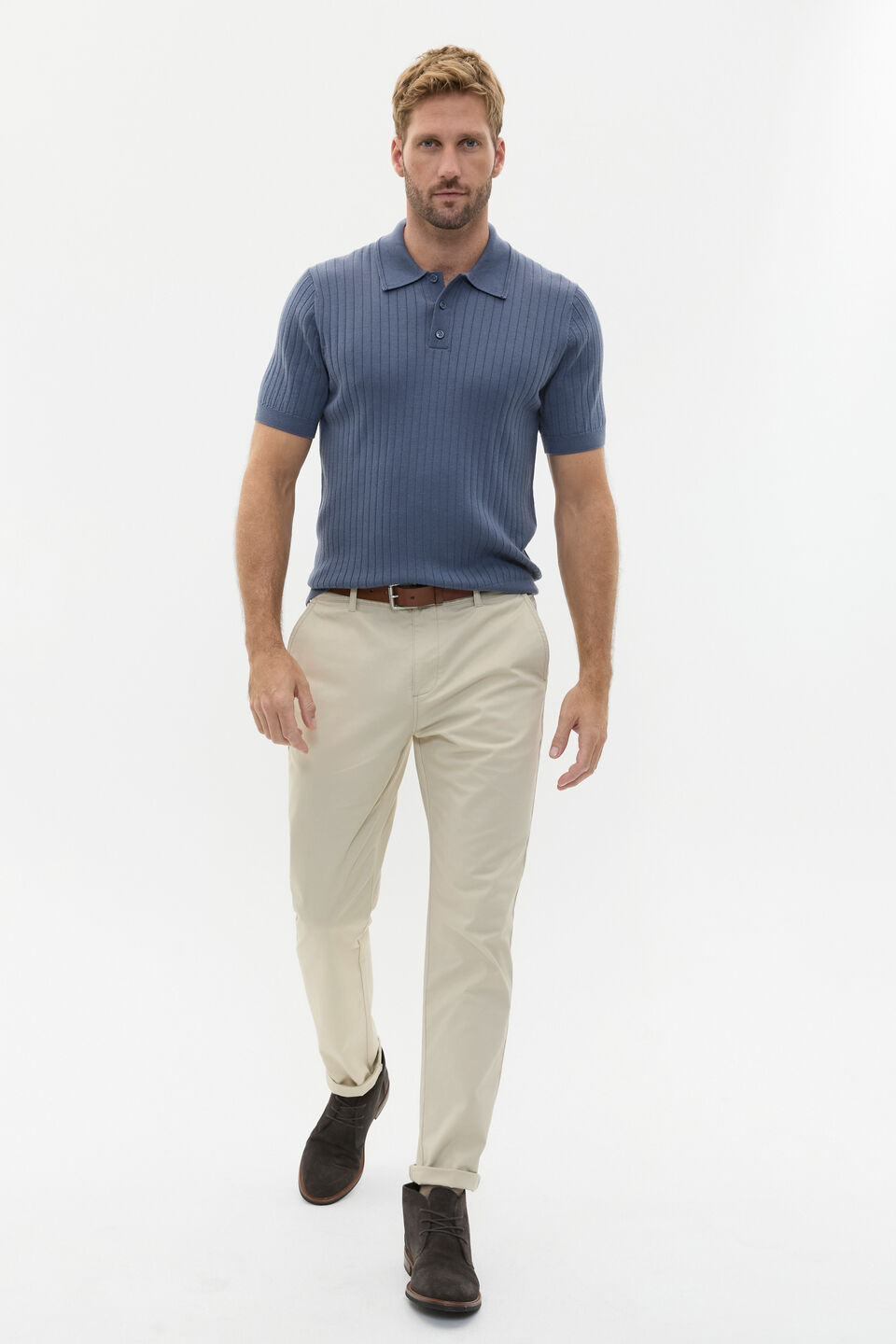 Merino Wool Polo  Storm Blue