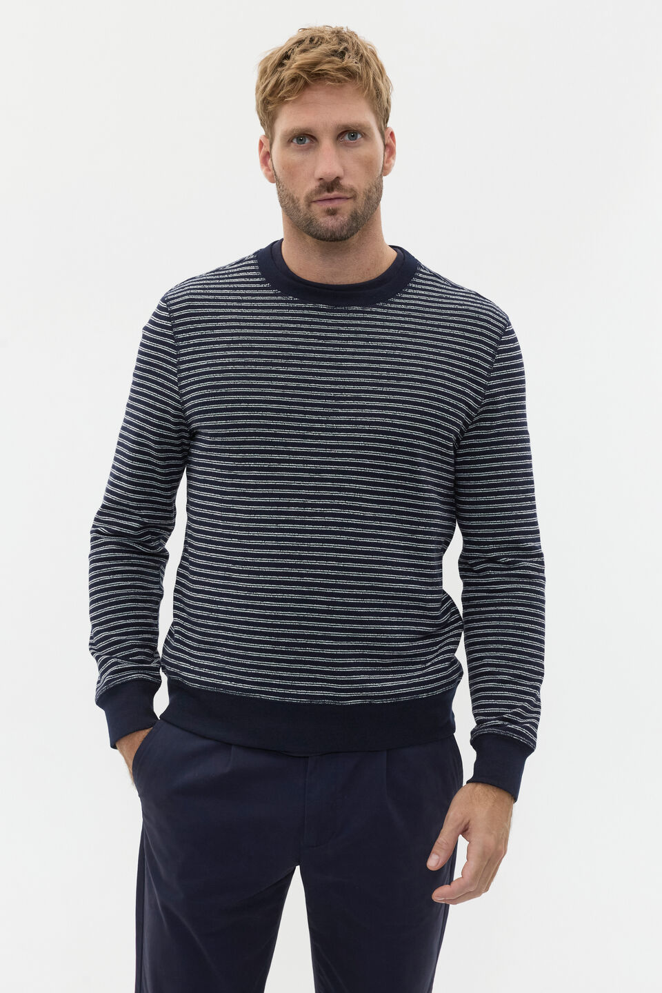 Stripe Crewneck  Midnight Blue Stripe