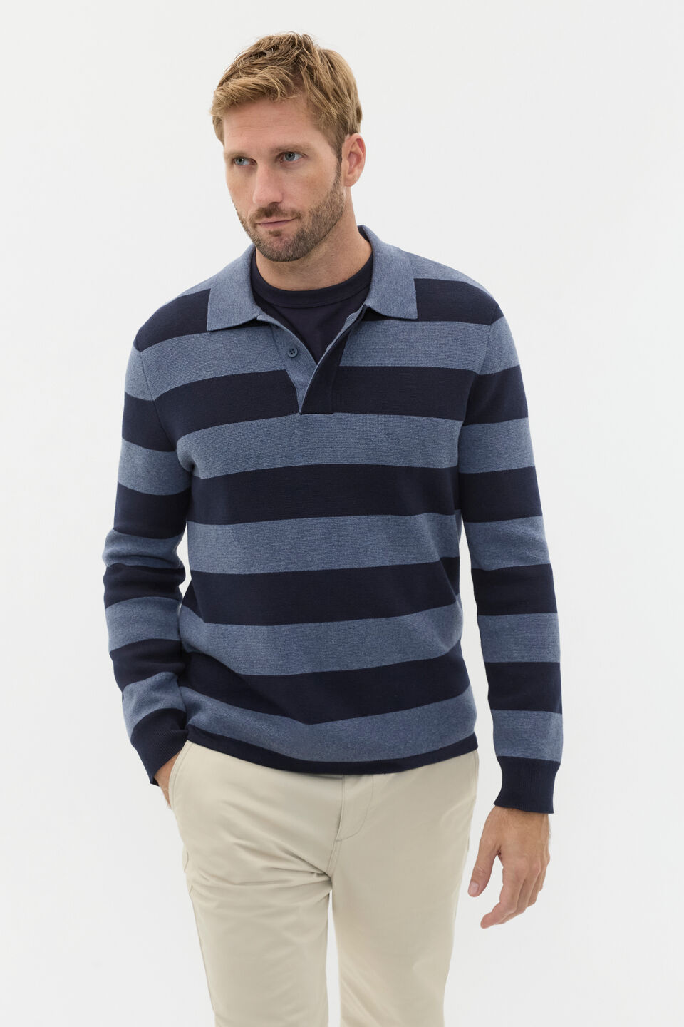 Rugby Polo Knit  Midnight Blue Stripe