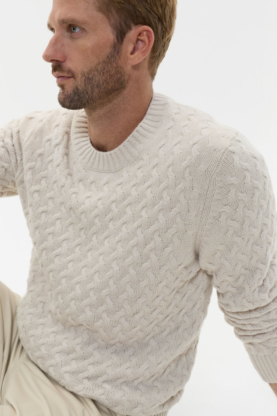 Wool Blend Cable Knit  Cool Stone Marle