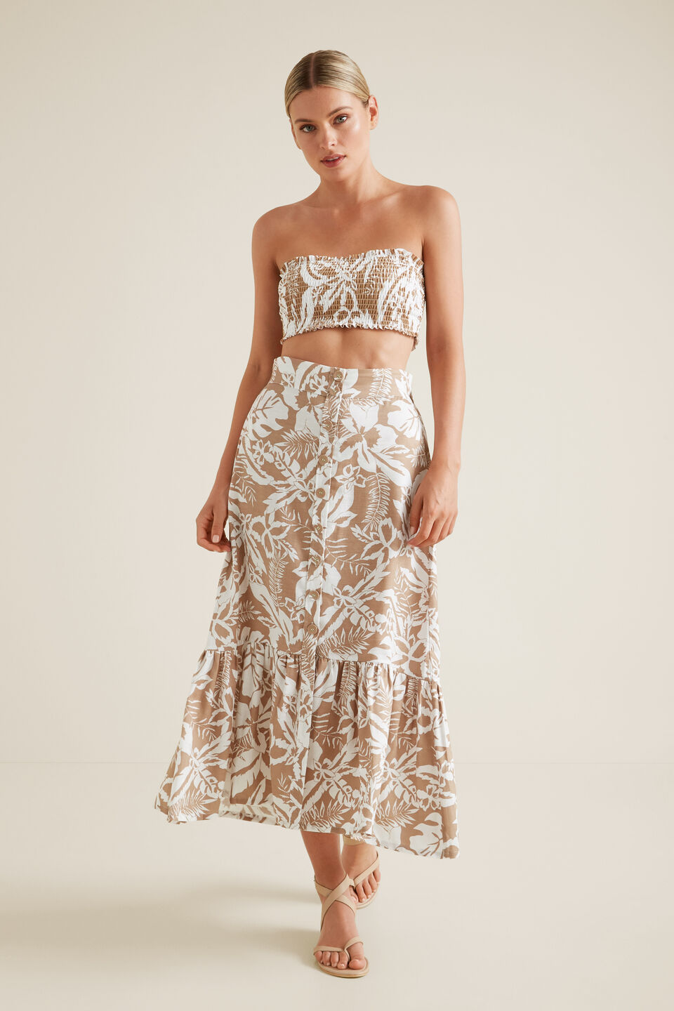 Shirred Print Two Piece  