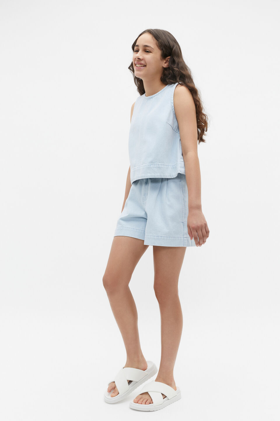 A Line Denim Short  Glacier Denim