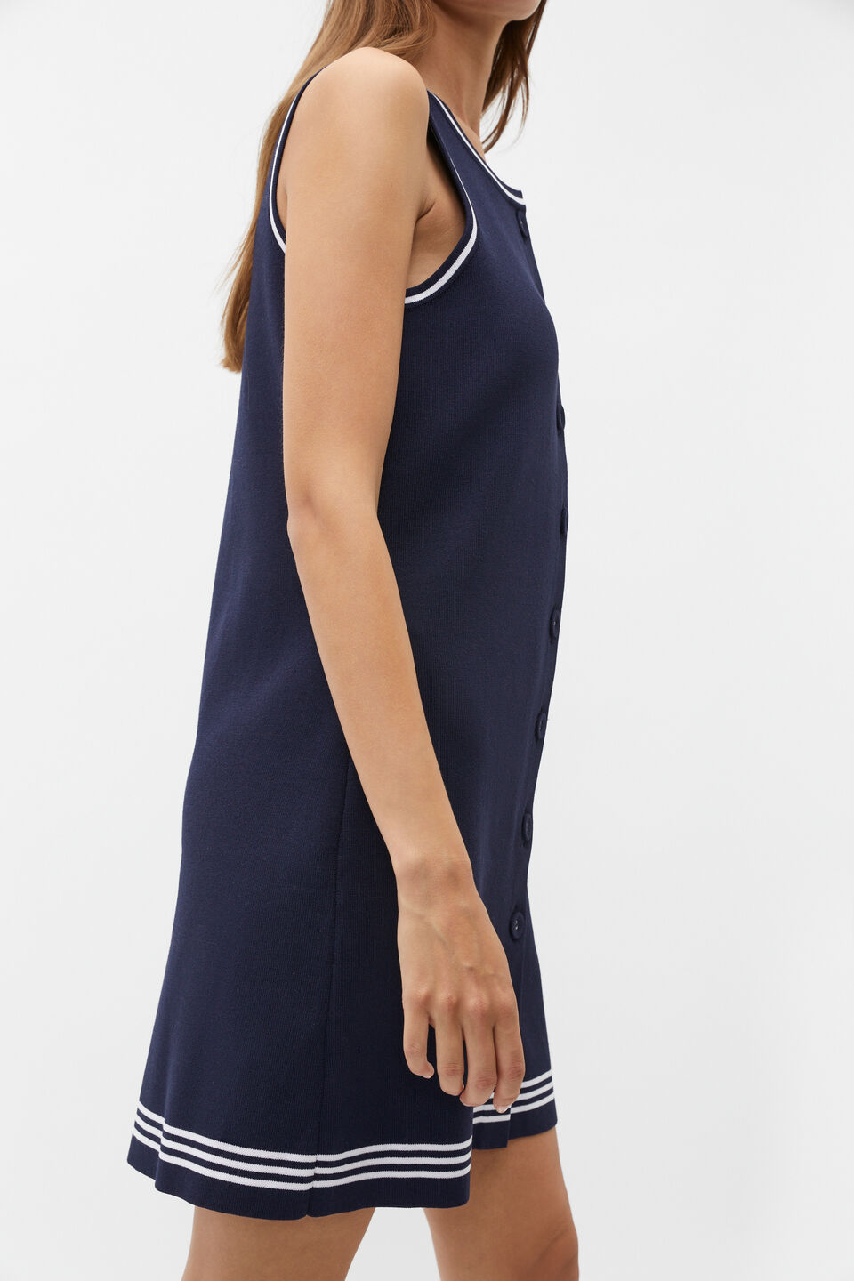 Crepe Knit Tipping Mini Dress  Midnight Sky