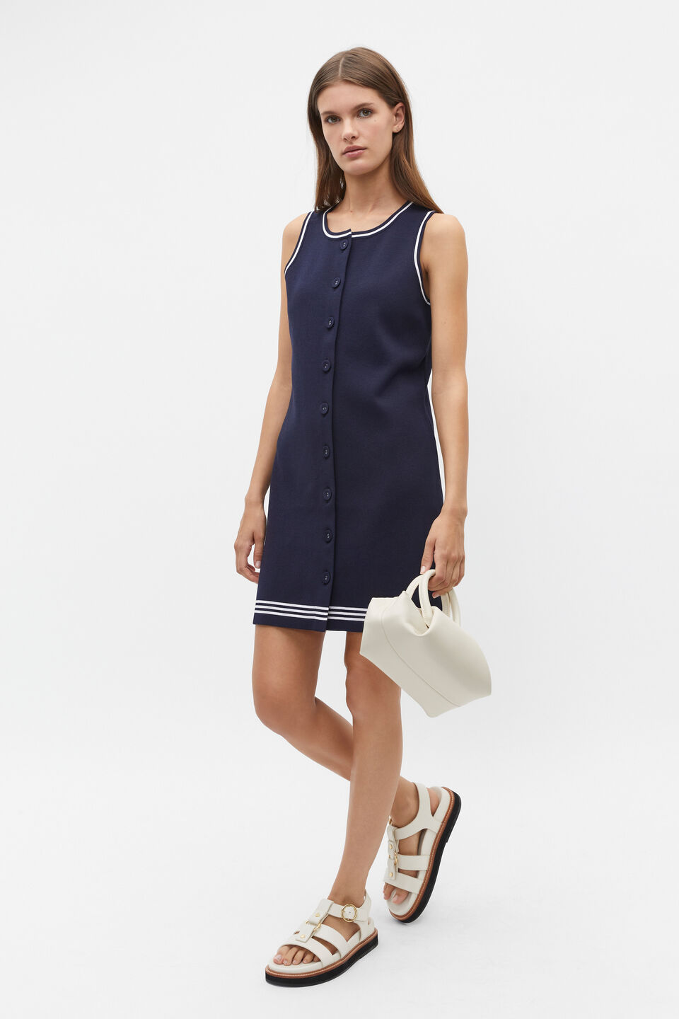 Crepe Knit Tipping Mini Dress  Midnight Sky