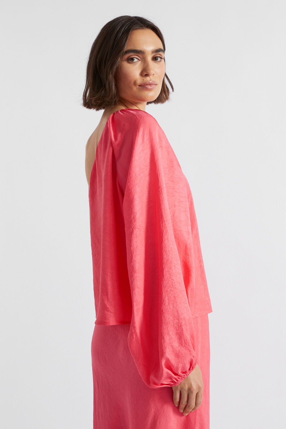 Satin One Shoulder Top  Wild Berry