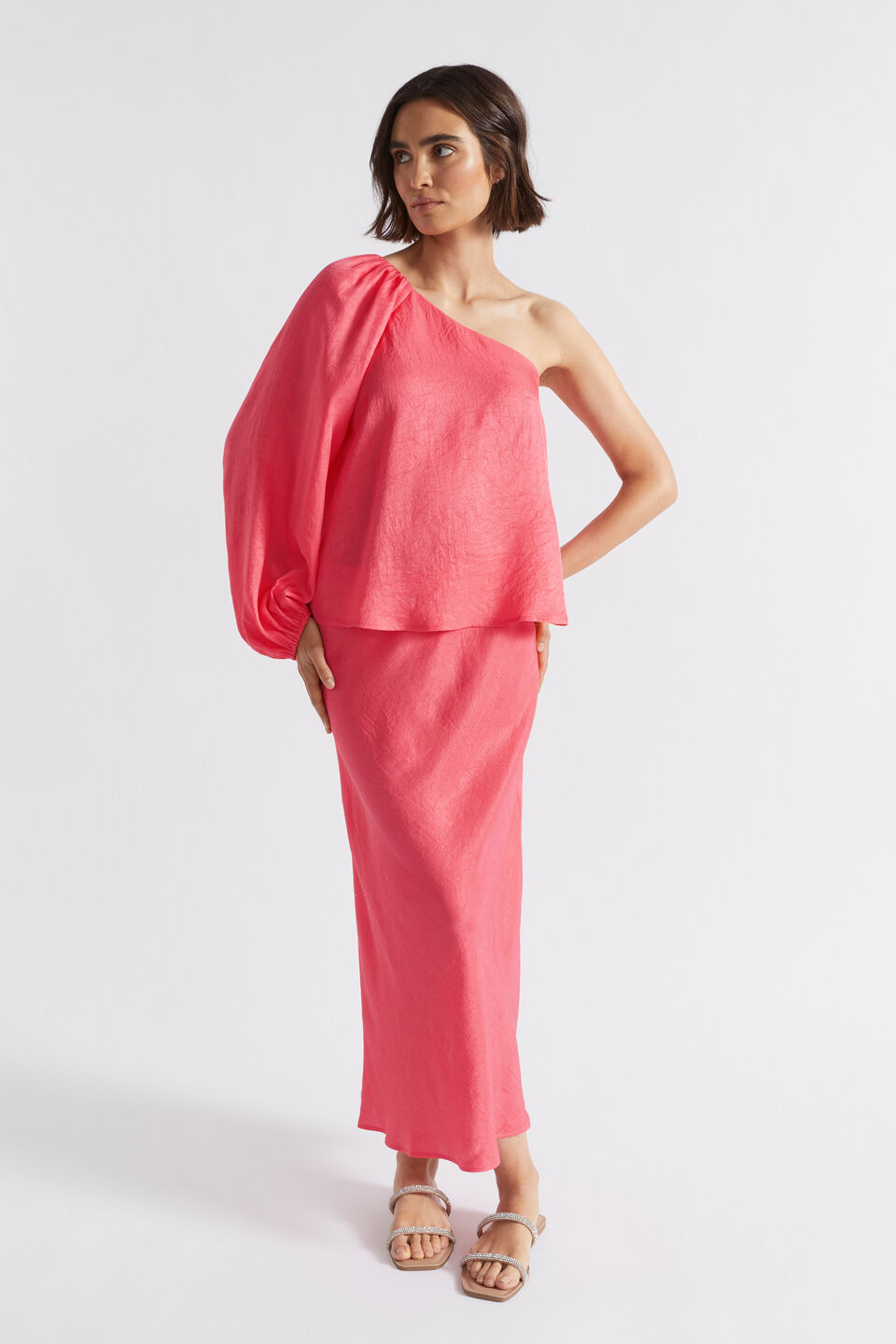Satin One Shoulder Top  Wild Berry