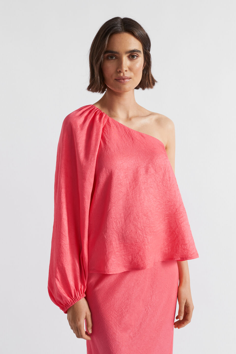Satin One Shoulder Top  Wild Berry
