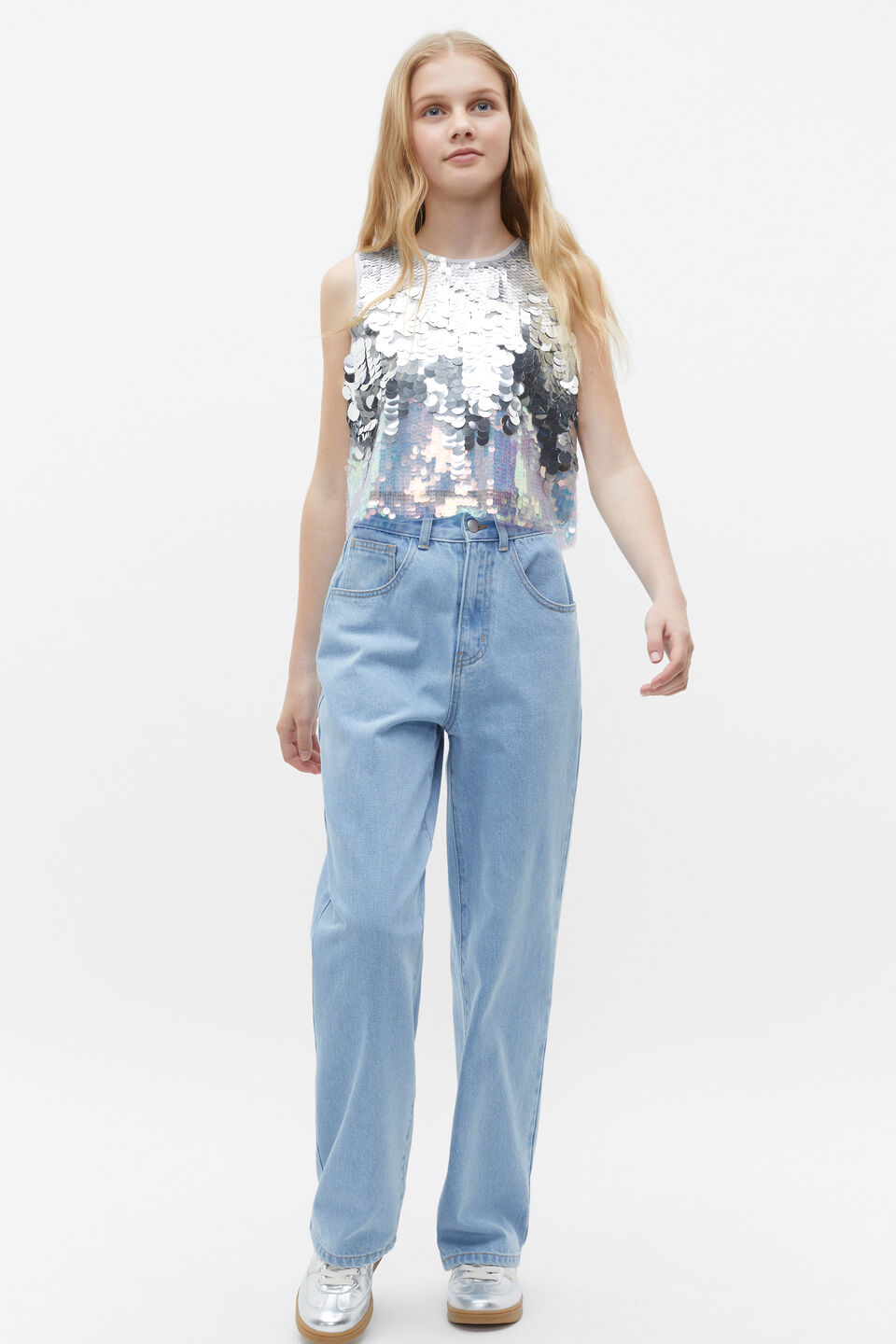 Sequin Shell Top  Silver