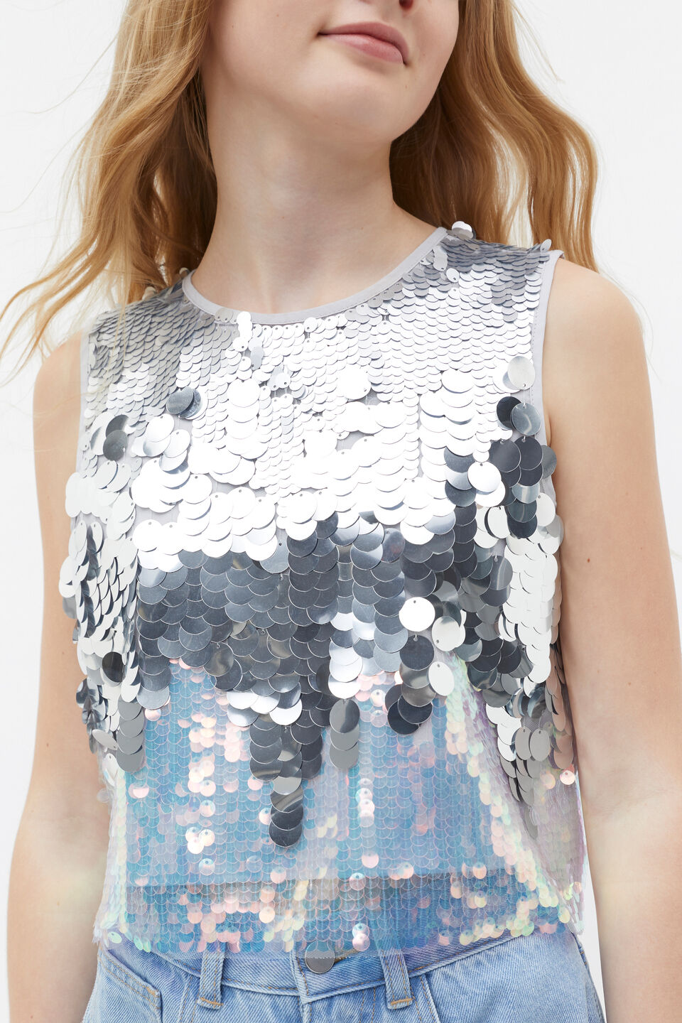Sequin Shell Top  Silver