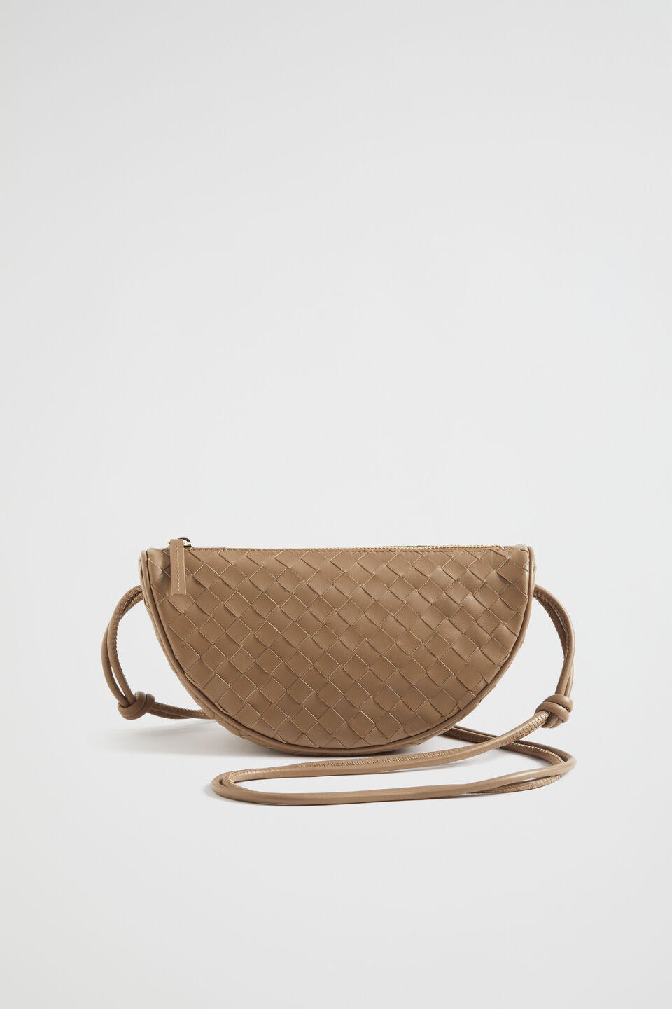 Leather Woven Crossbody Bag  Chocolate