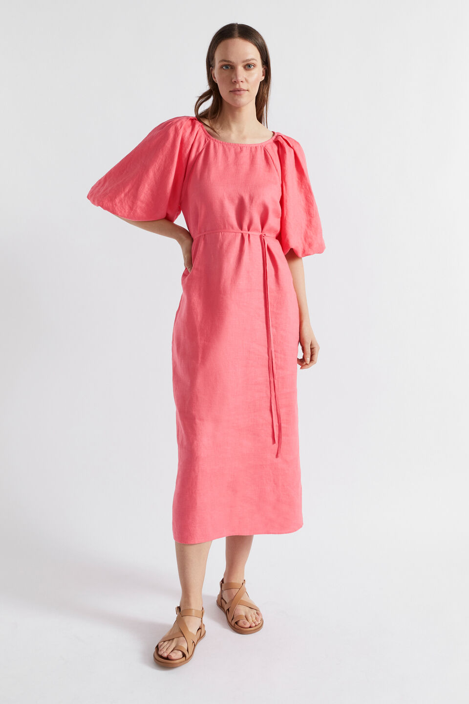 Linen Raglan Midi Dress  Wild Berry