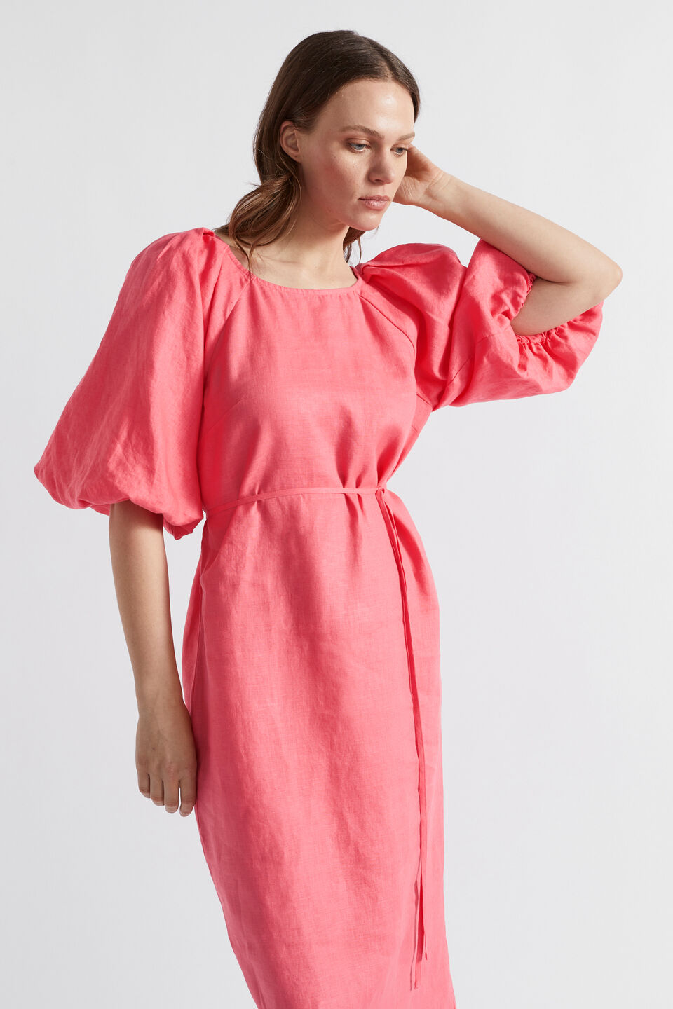 Linen Raglan Midi Dress  Wild Berry