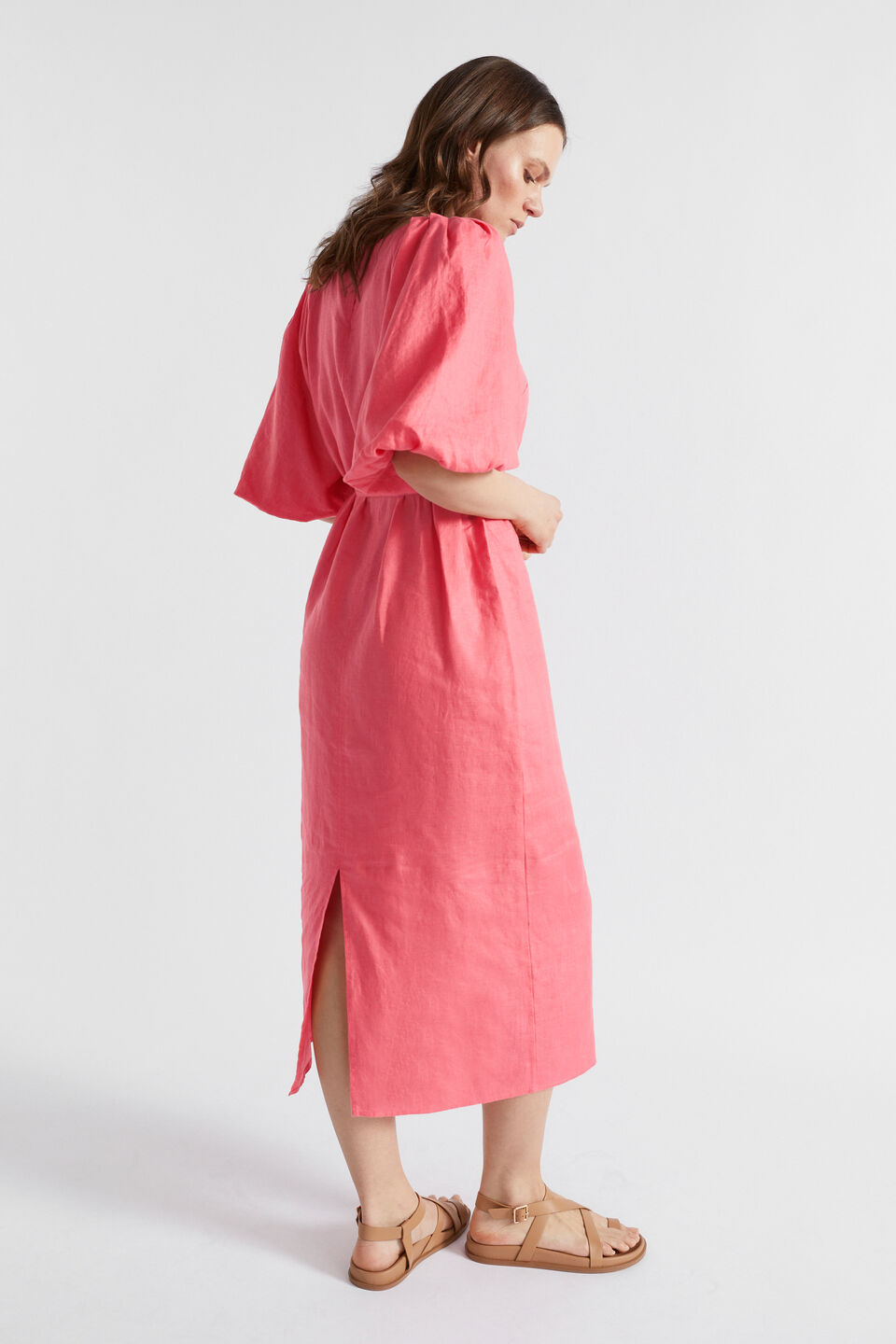 Linen Raglan Midi Dress  Wild Berry