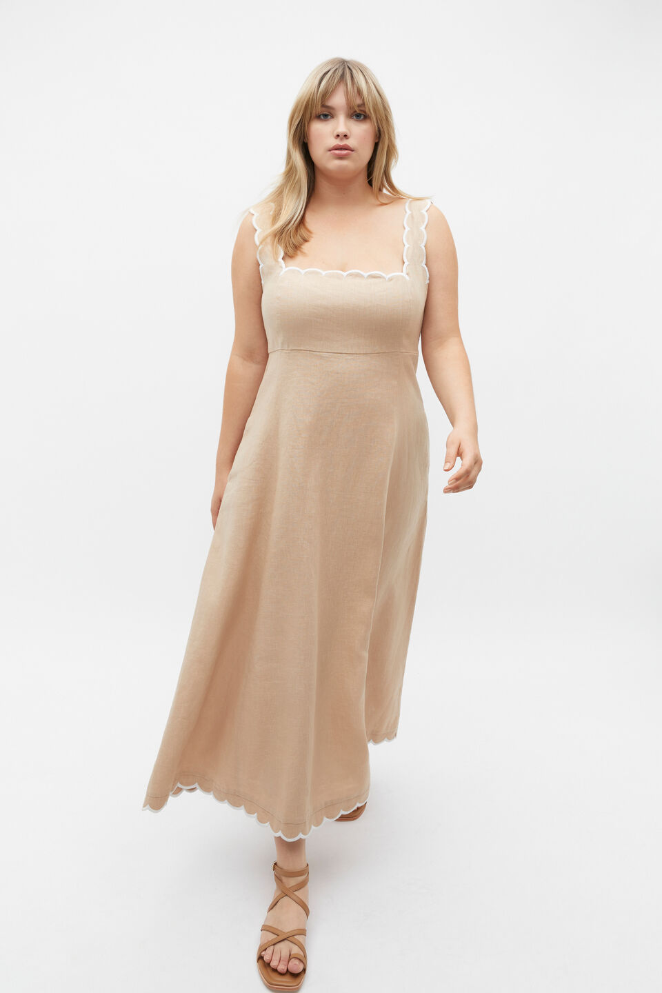 Scallop Swing Midi Dress  Nougat
