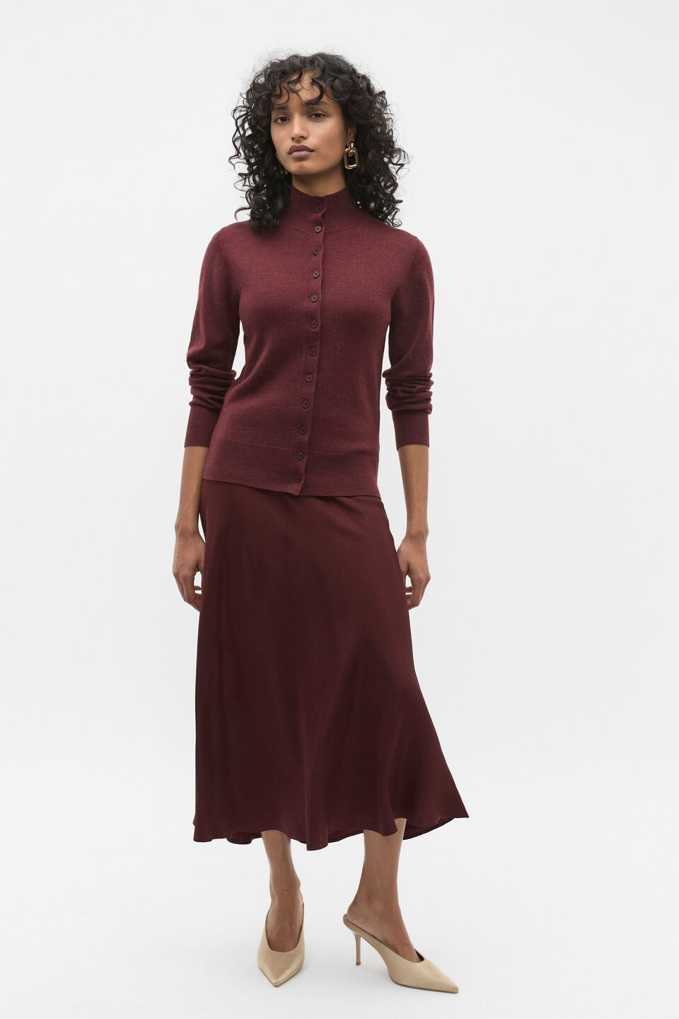 Merino Wool Funnel Neck Knit  Merlot Marle