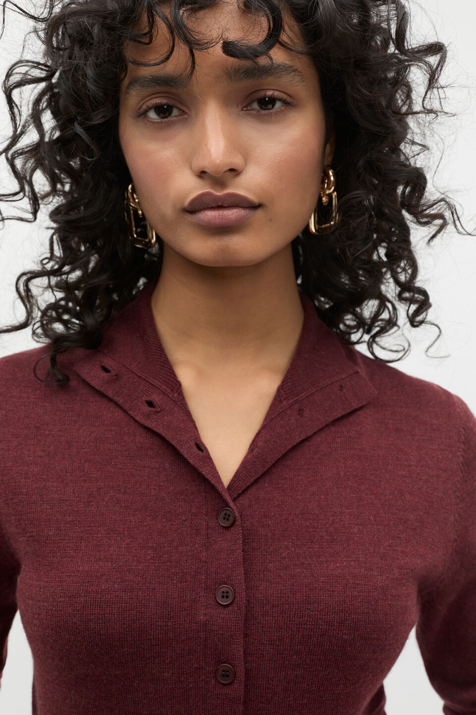 Merino Wool Funnel Neck Knit  Merlot Marle