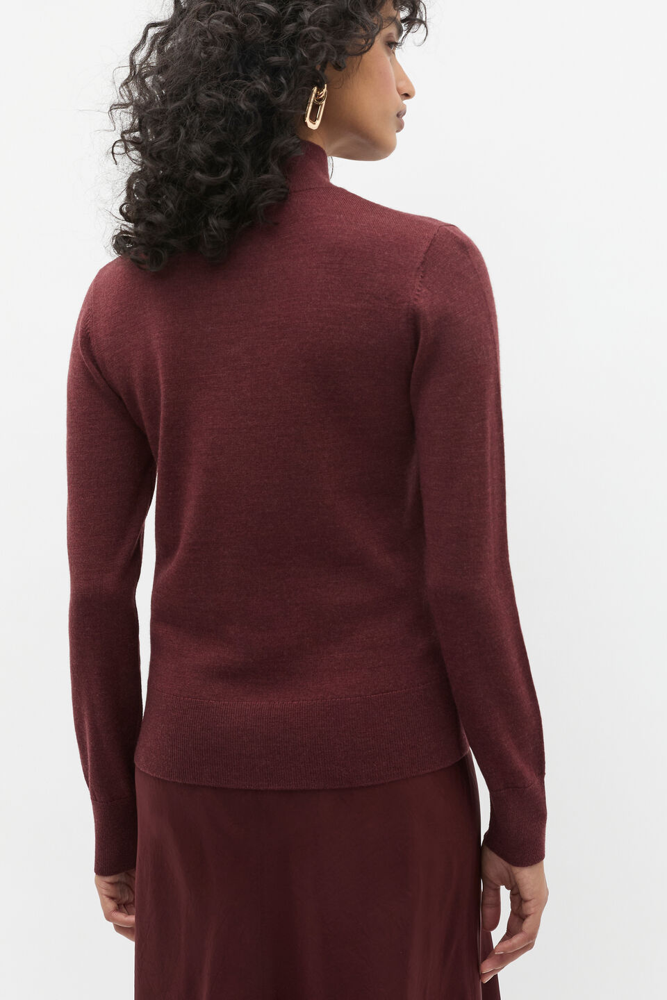 Merino Wool Funnel Neck Knit  Merlot Marle