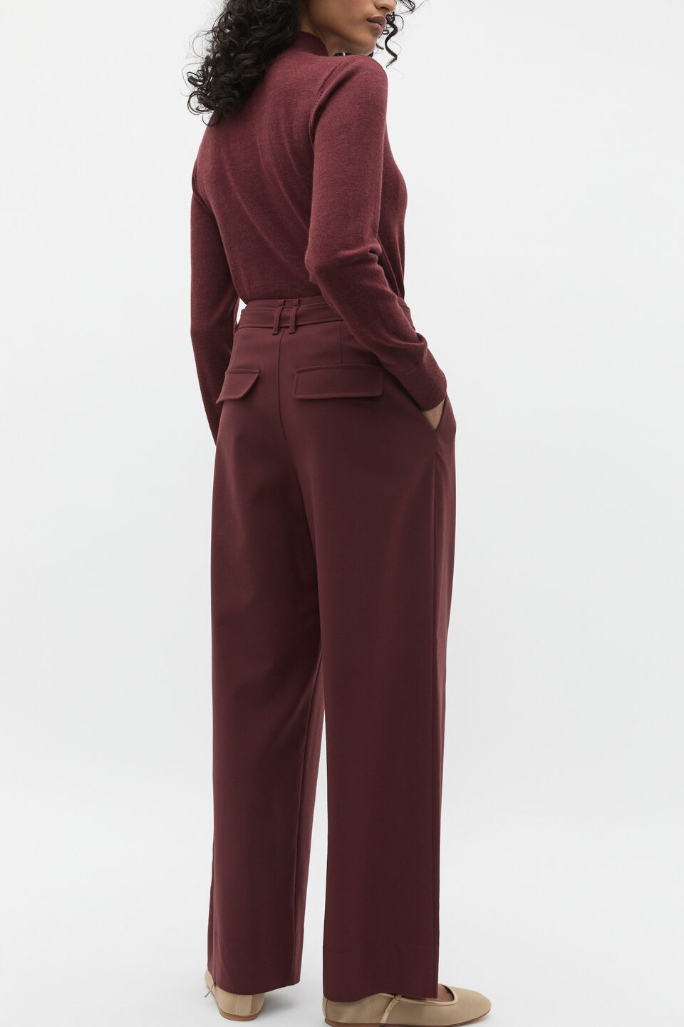 Belted Pleat Trouser  Merlot