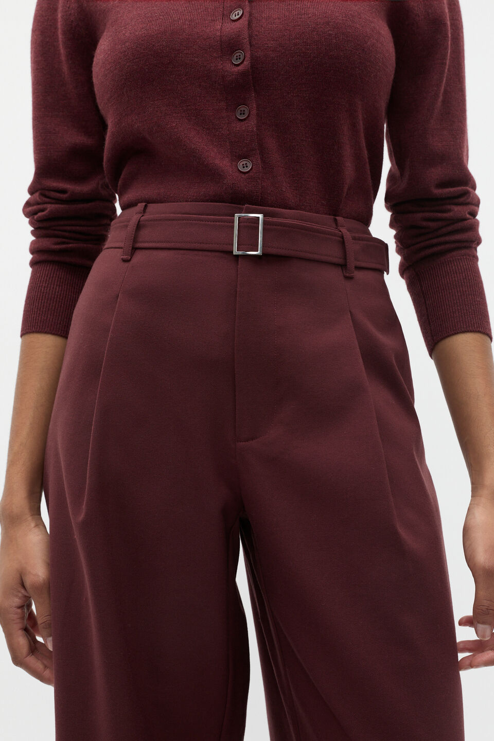 Belted Pleat Trouser  Merlot