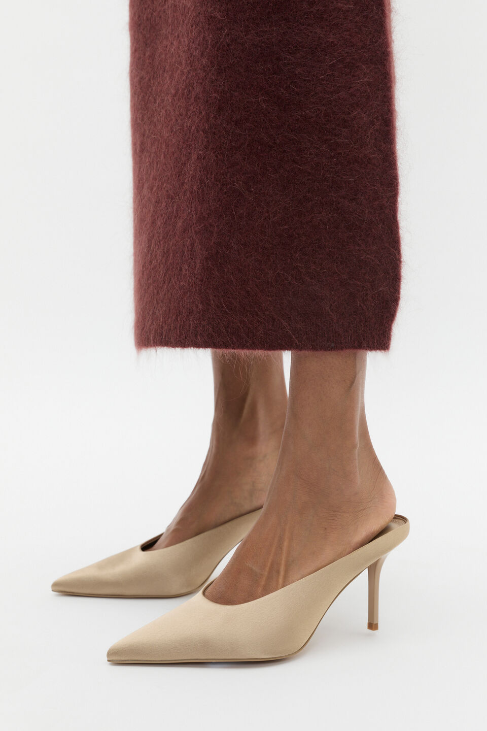 Aisha Satin Heeled Mule  Rye