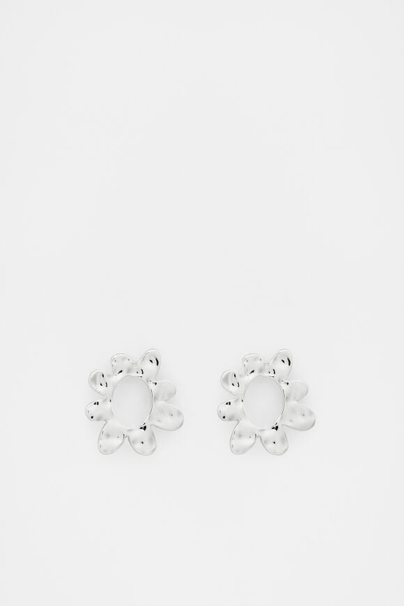 Textured Flower Stud  Silver  hi-res