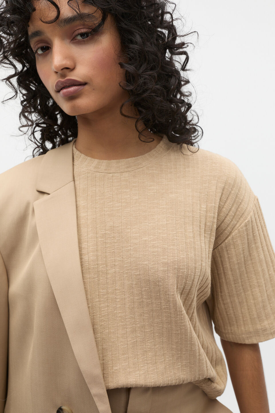 Textured Rib Boxy Tee  Rye Twist