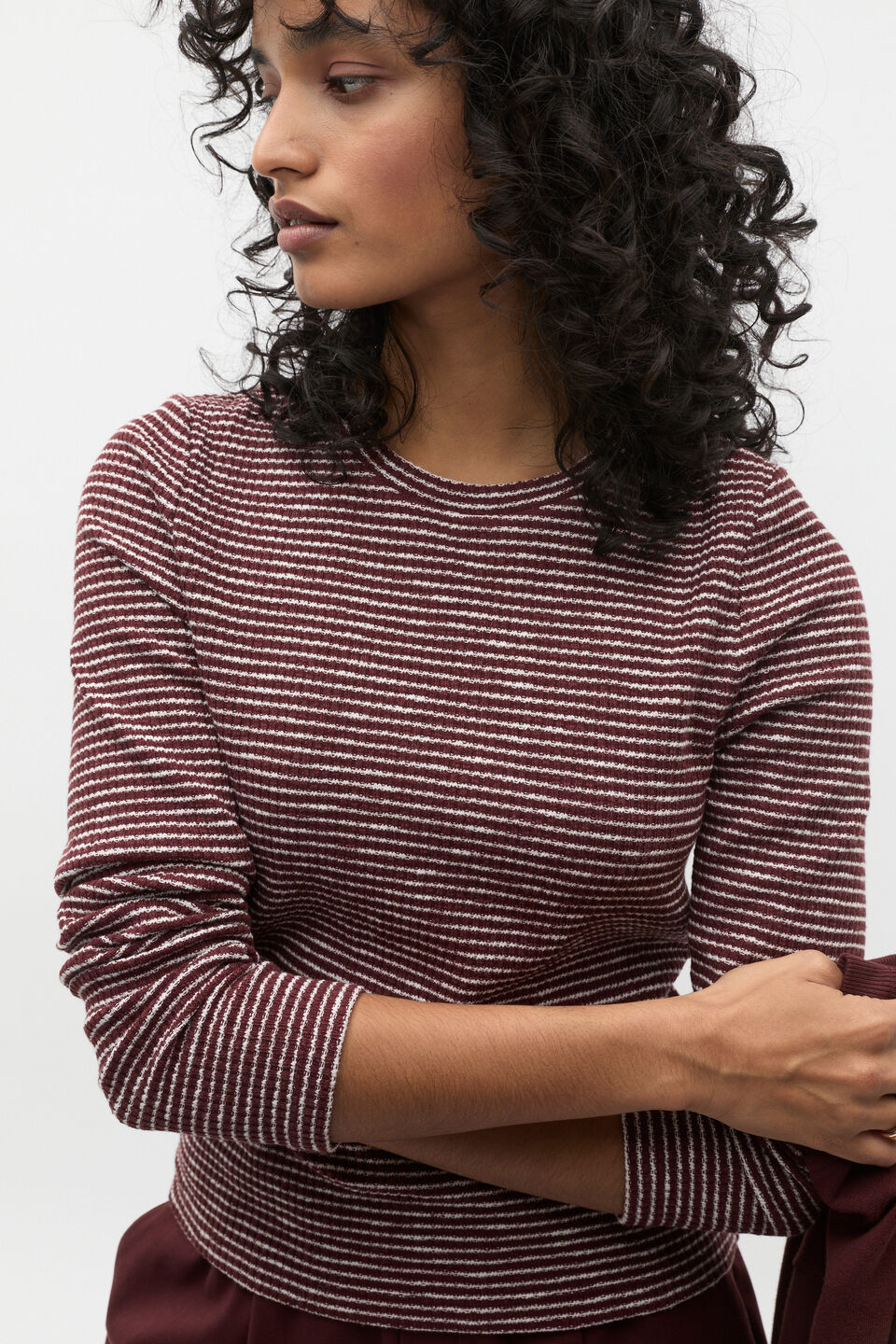 Self Stripe Textured Top  Merlot Stripe