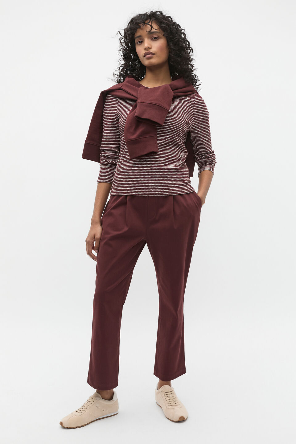 Self Stripe Textured Top  Merlot Stripe