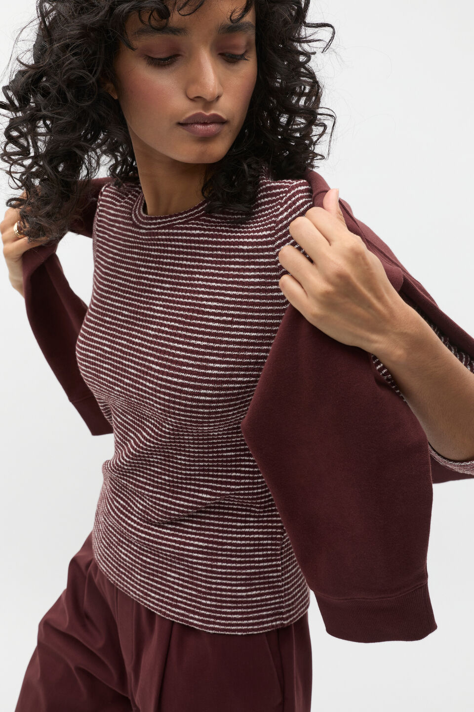Self Stripe Textured Top  Merlot Stripe