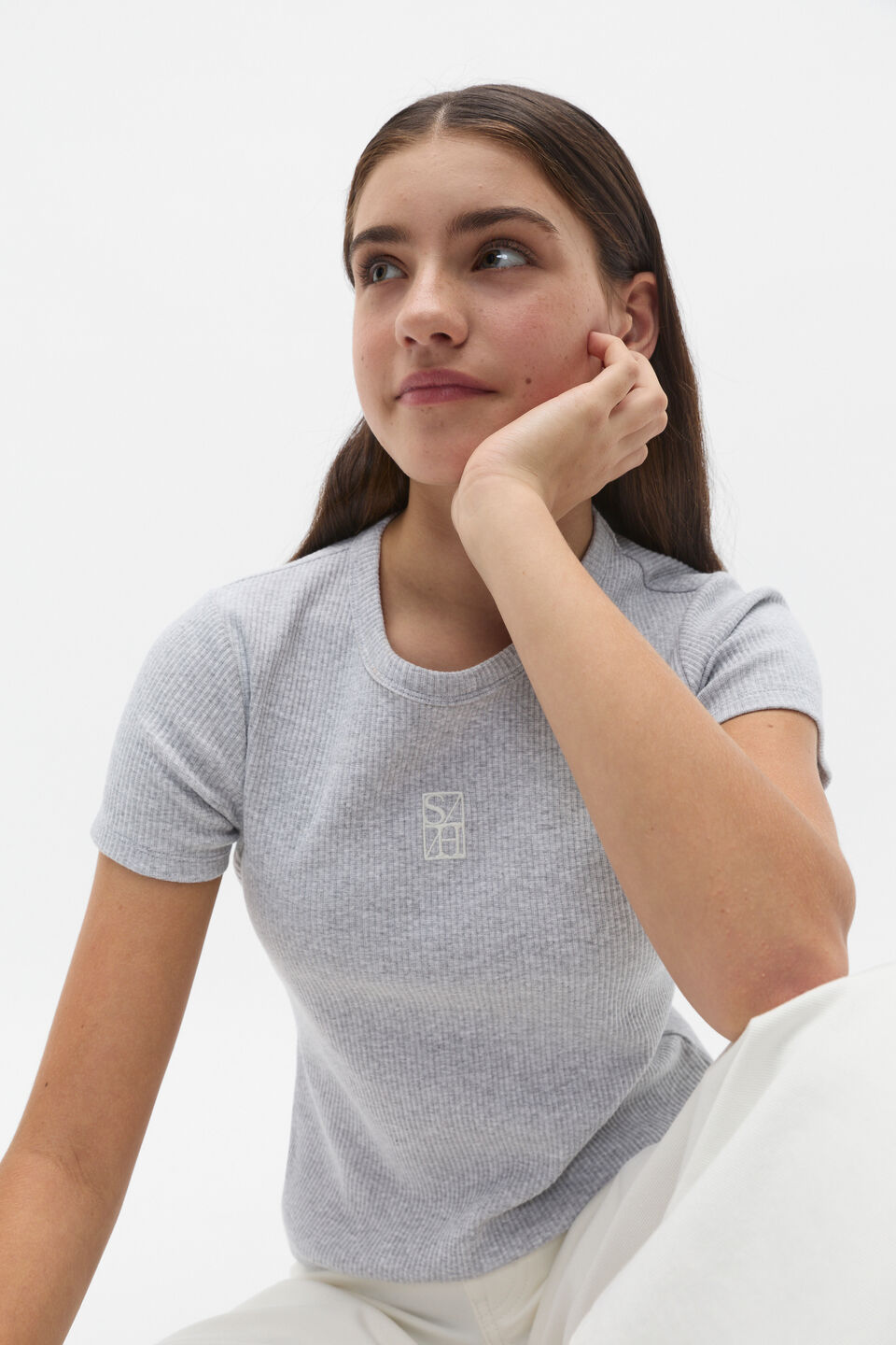 Core Logo Rib Tee  Cloud Grey Marle