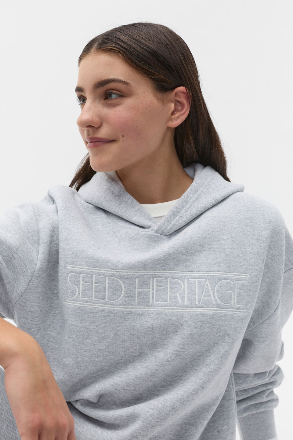 Embroidered Hoodie  Cloud Grey Marle
