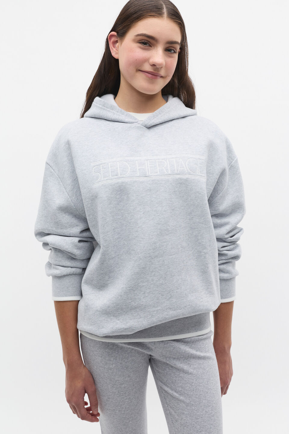 Embroidered Hoodie  Cloud Grey Marle