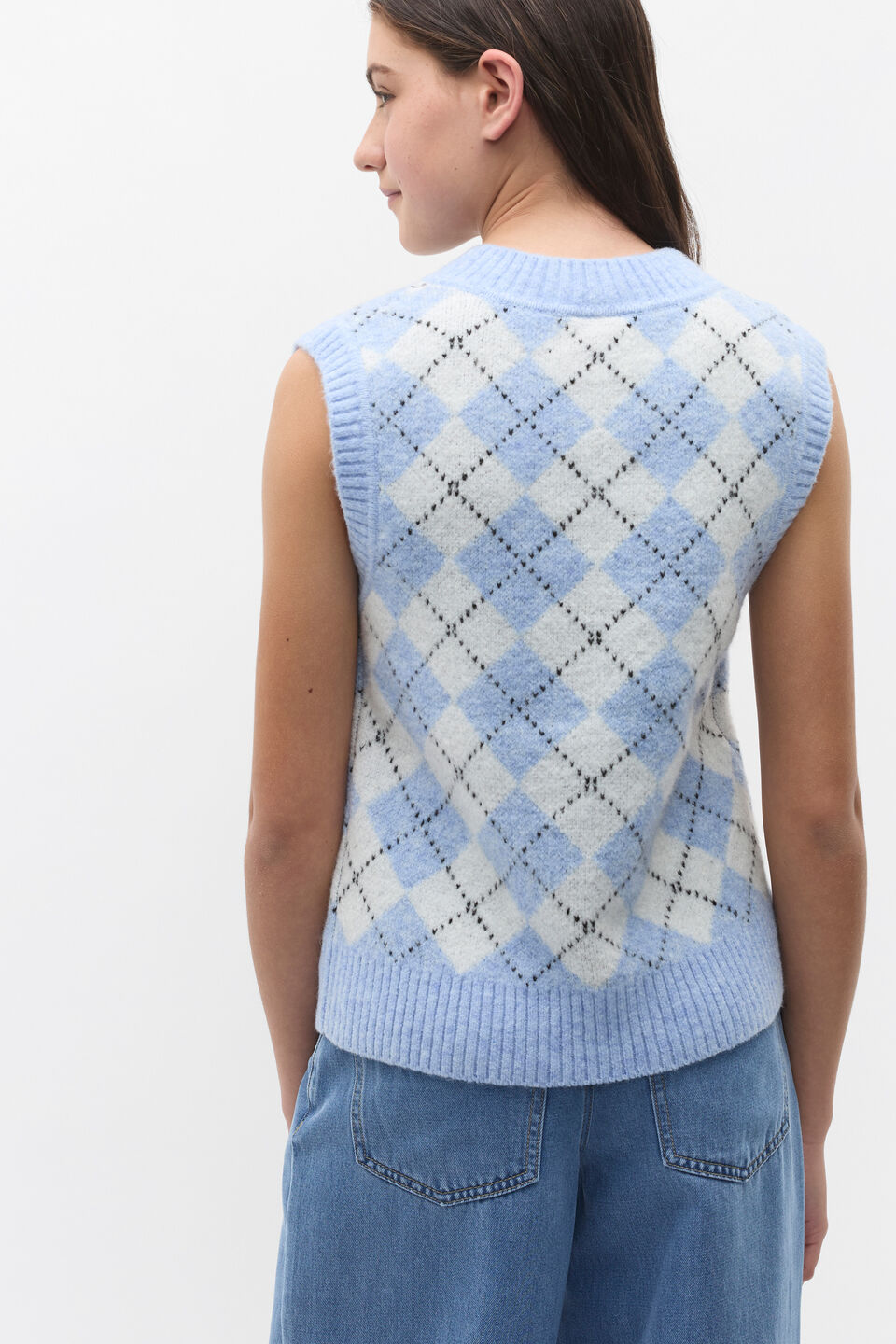 Argyle Knit Vest  Bright Sky
