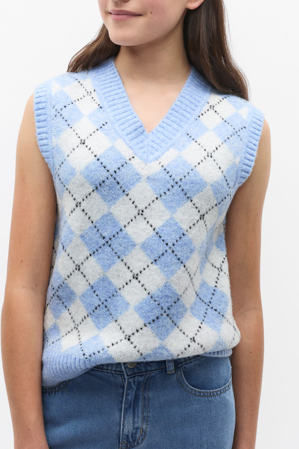 Argyle Knit Vest  Bright Sky