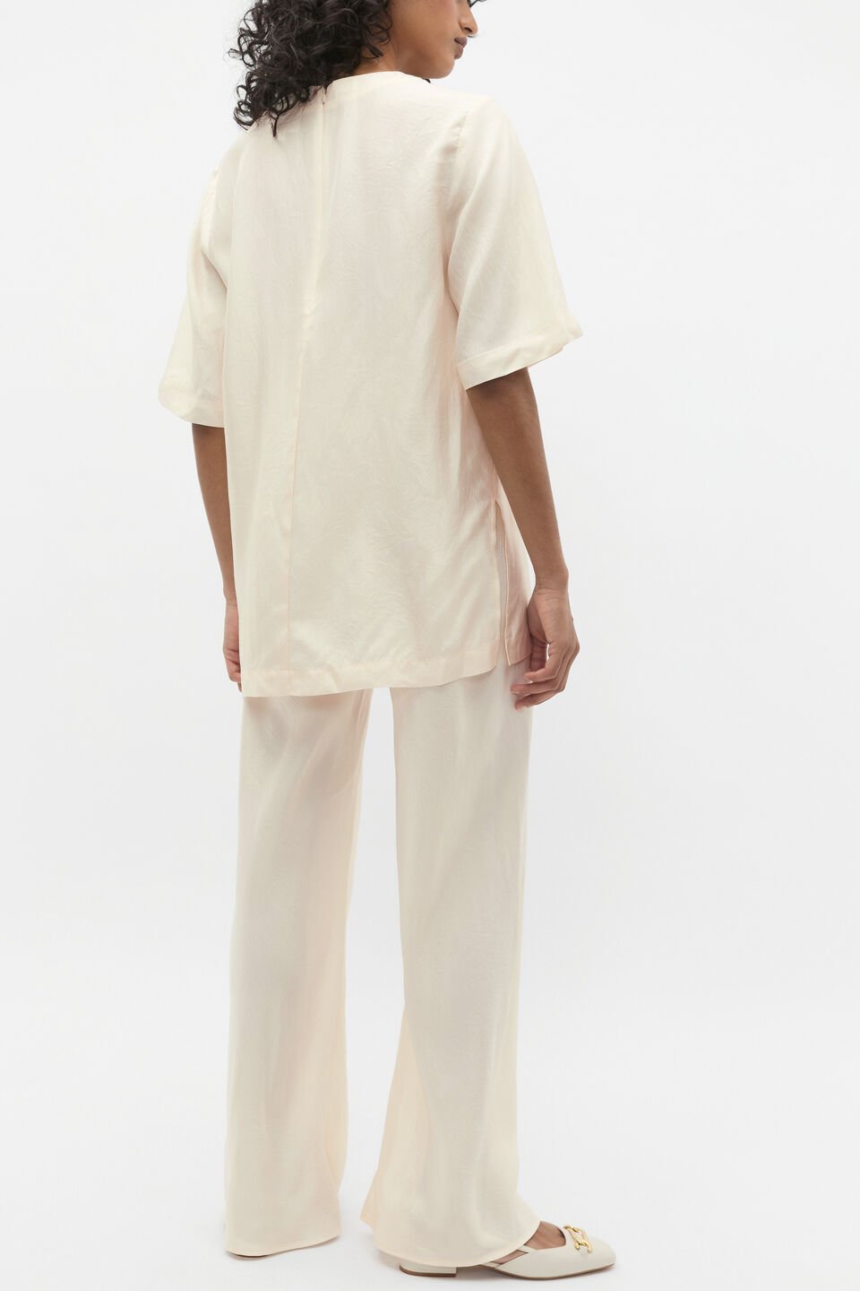 Crinkled Satin Belted Tunic  Coconut Cream
