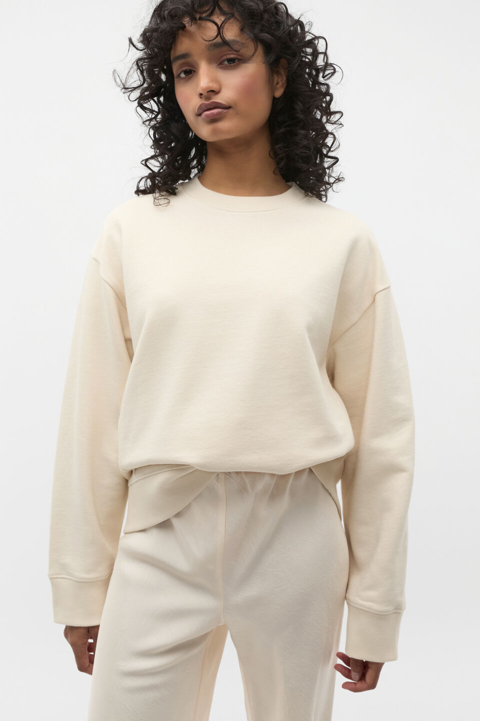 Longline Crew Neck Sweat  Coconut Cream