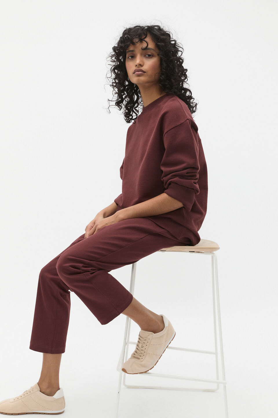 Longline Crew Neck Sweat  Merlot