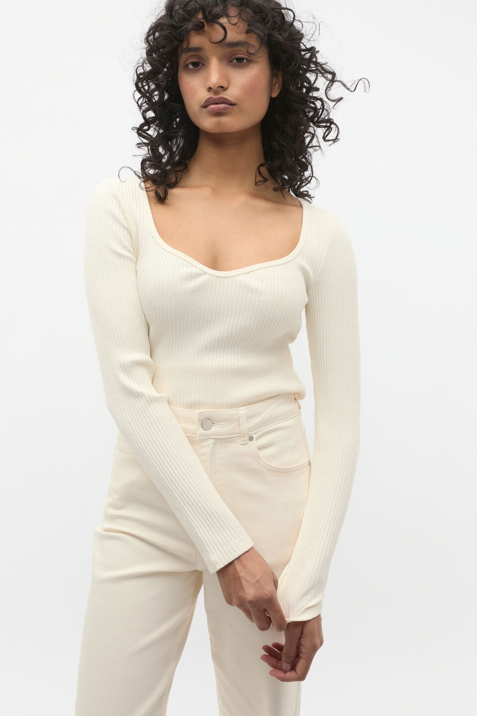 Sweetheart Neck Rib Top  Coconut Cream
