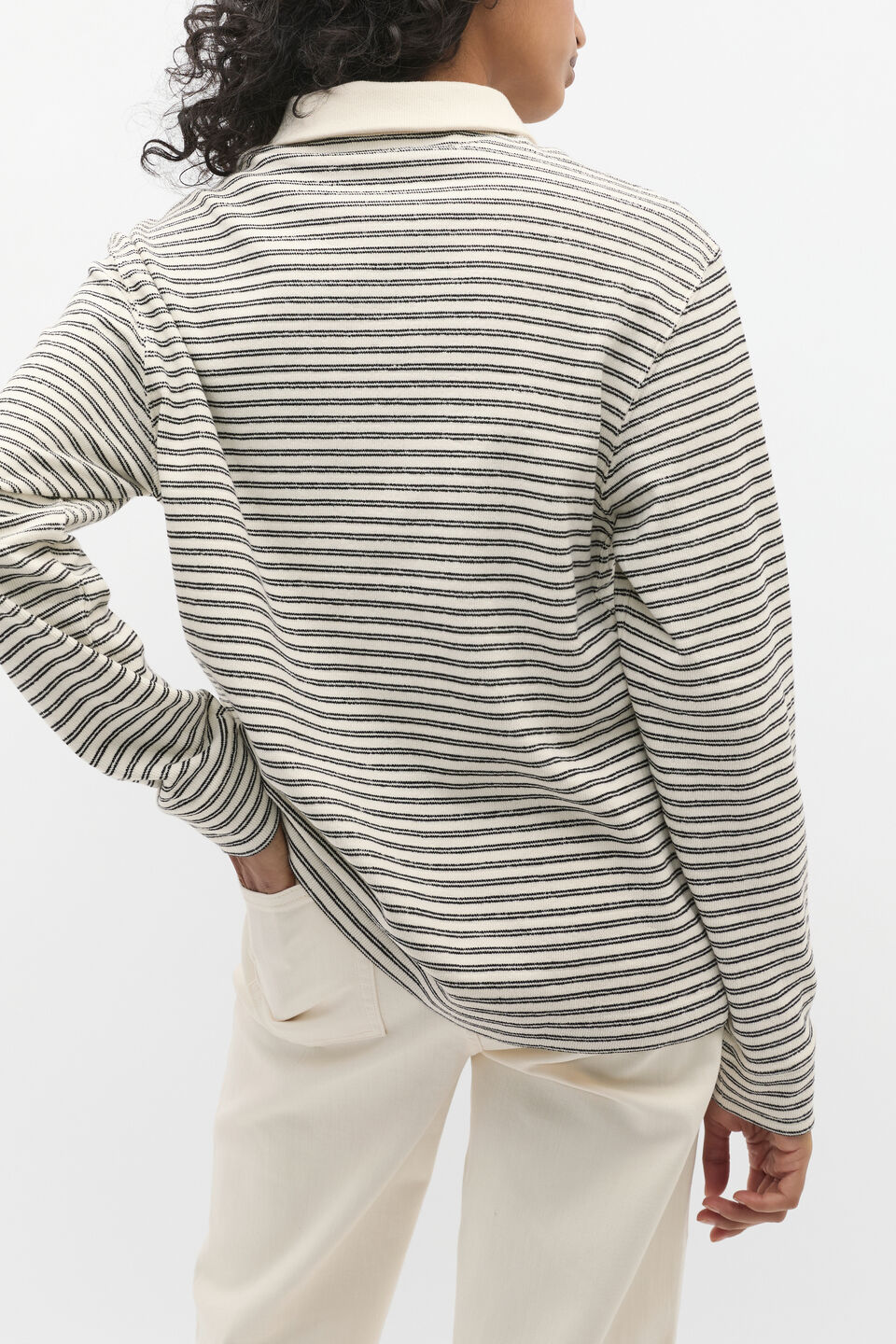 Textured Stripe Polo Sweat  Coconut Cream Stripe