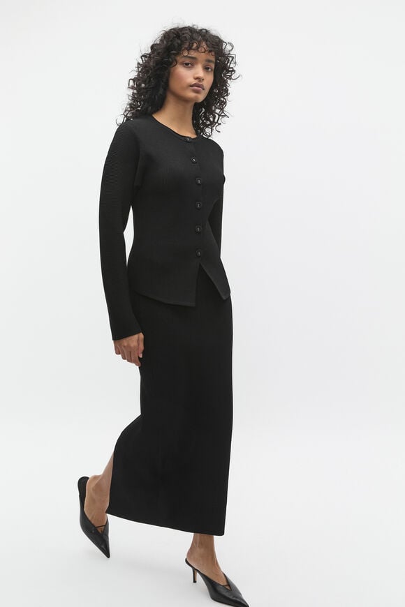 Crepe Ribbed Cardigan  Black  hi-res