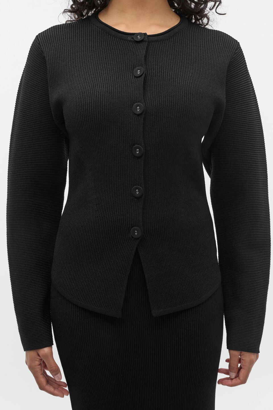Crepe Ribbed Cardigan  Black