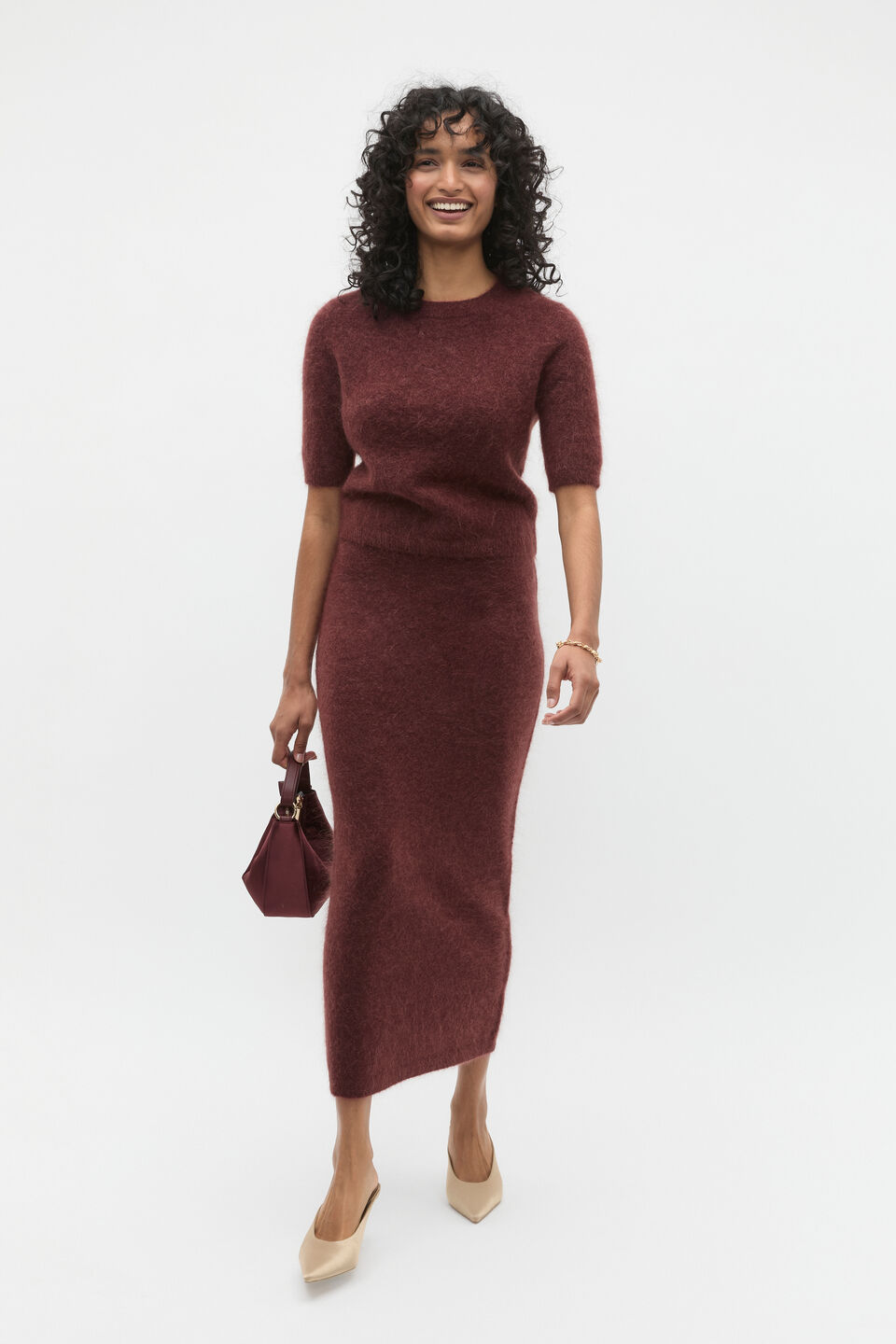 Fluffy Knit Slouch Tee  Merlot