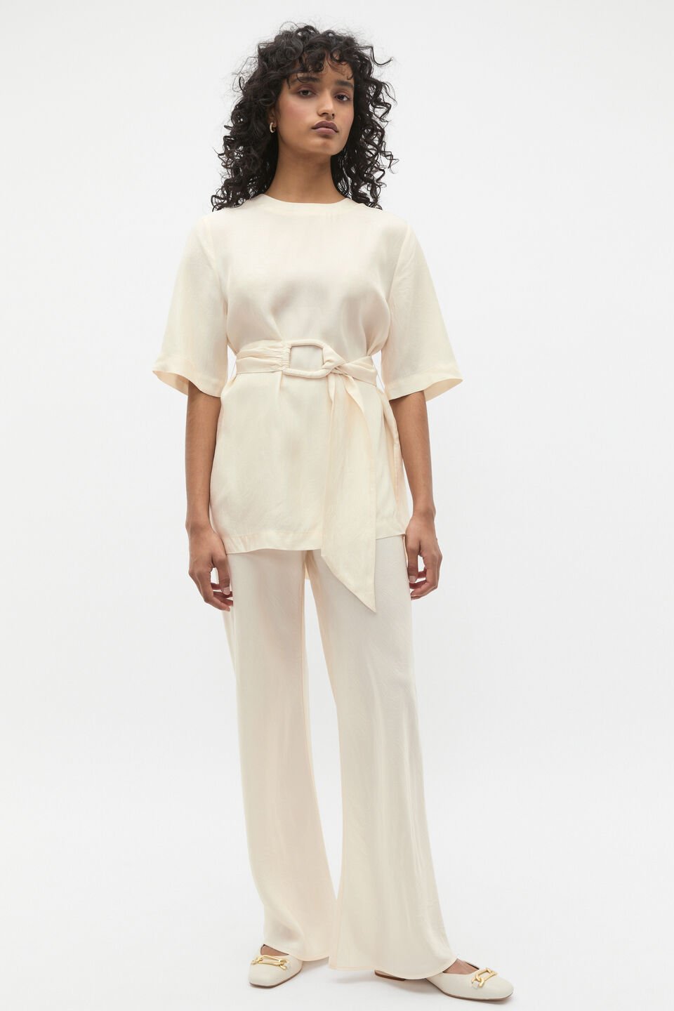 Crinkled Satin Pant  Coconut Cream
