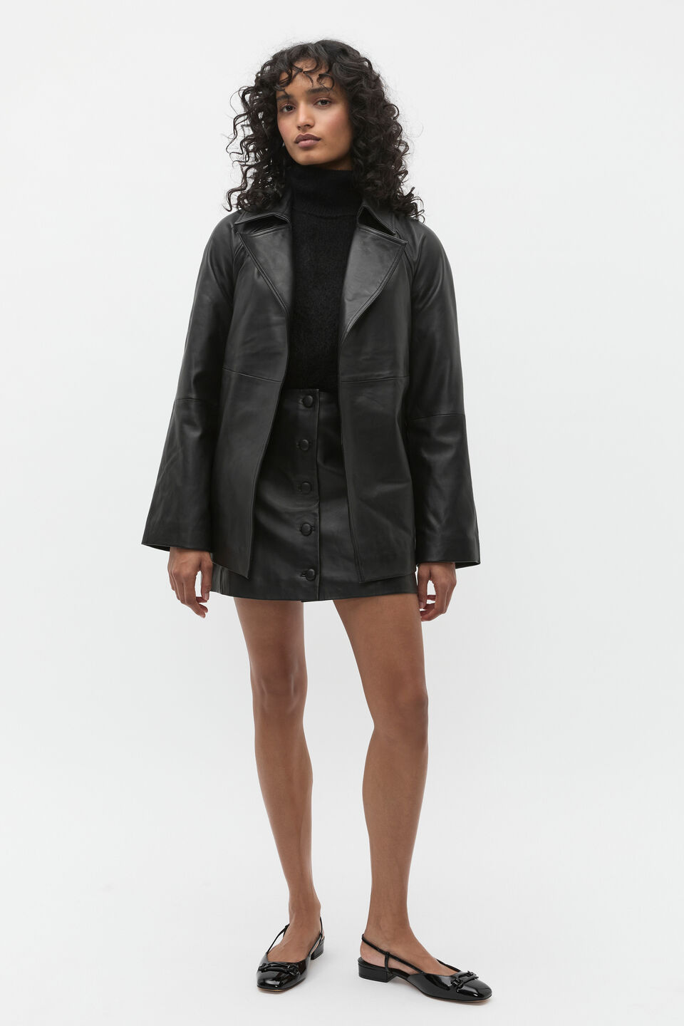 Leather Cropped Trench Coat  Black