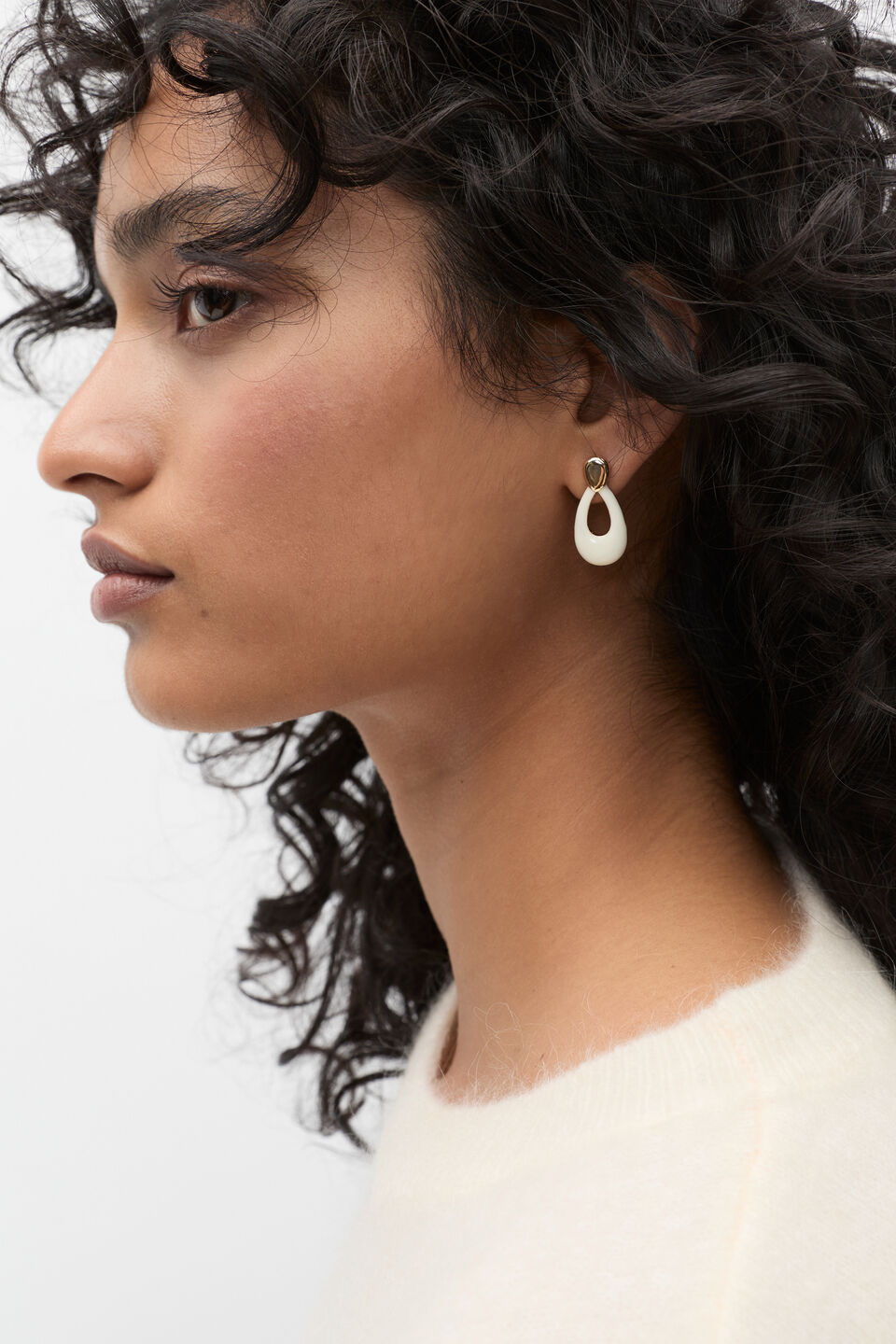 Enamel Small Drop Earring  Coconut Cream