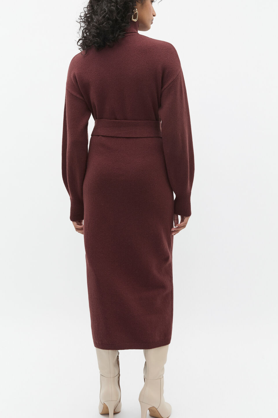 Tie Knit Midi Dress  Merlot