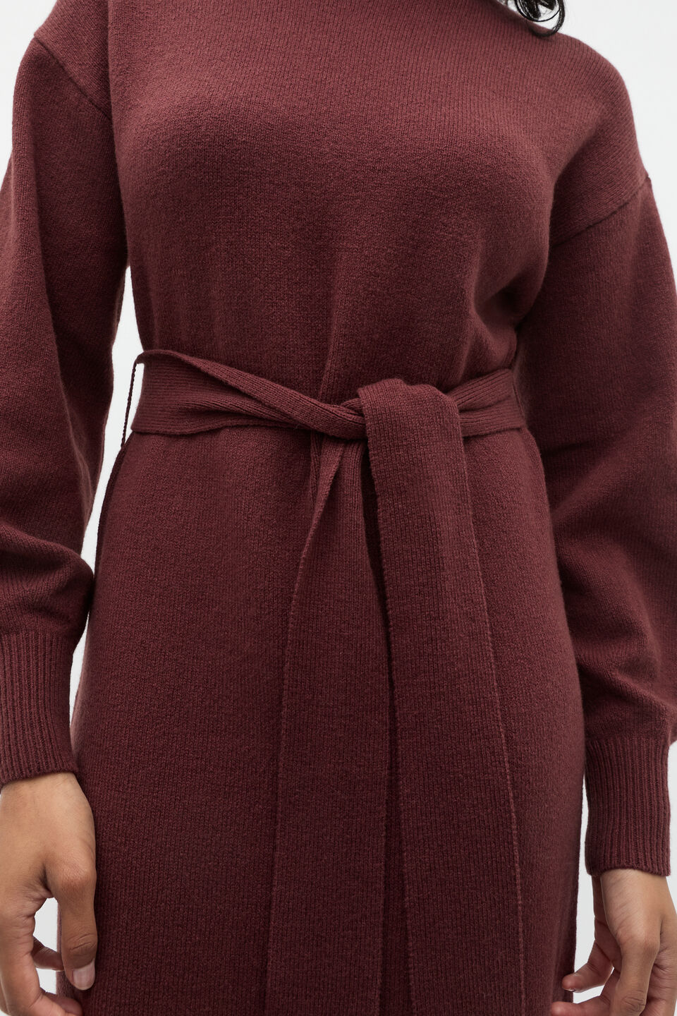 Tie Knit Midi Dress  Merlot