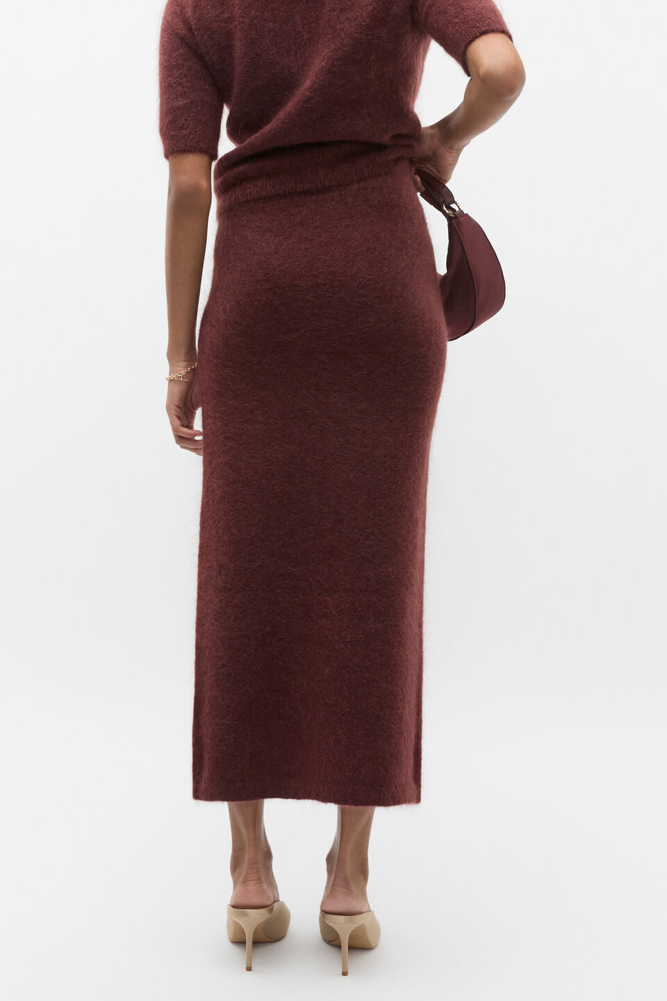 Fluffy Knit Midi Skirt  Merlot