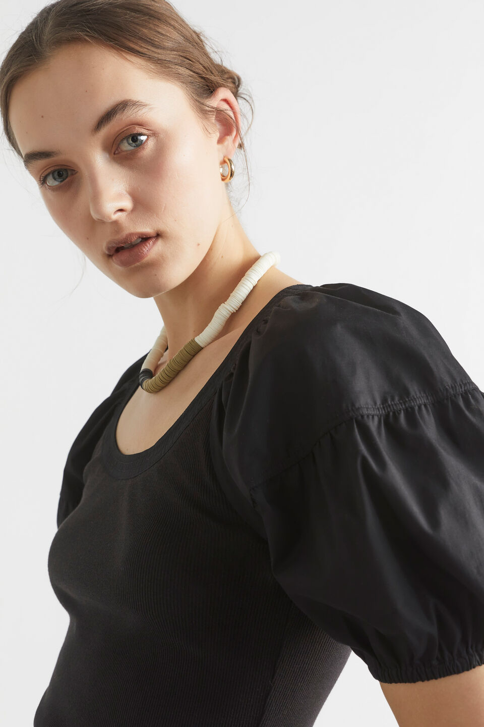 Poplin Scoop Neck Tee  Black